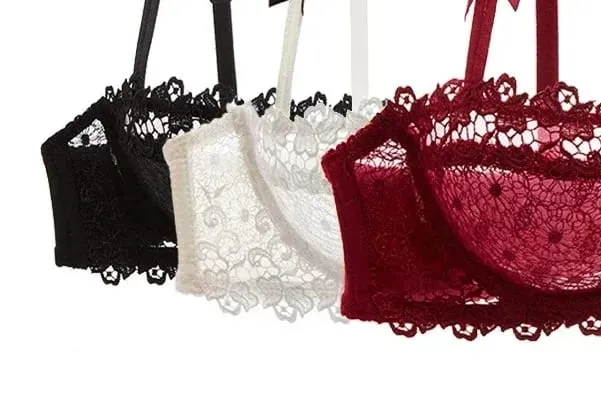 PLUS ขนาดเซ็กซี่ครึ่งถ้วยลูกไม้ Bra SHEER ตาข่าย Unlined Bralette สำหรับผู้หญิง A D ถ้วยที่มองไม่เห็น Push Up Underwire ชุดชั้นในชุด — image 1