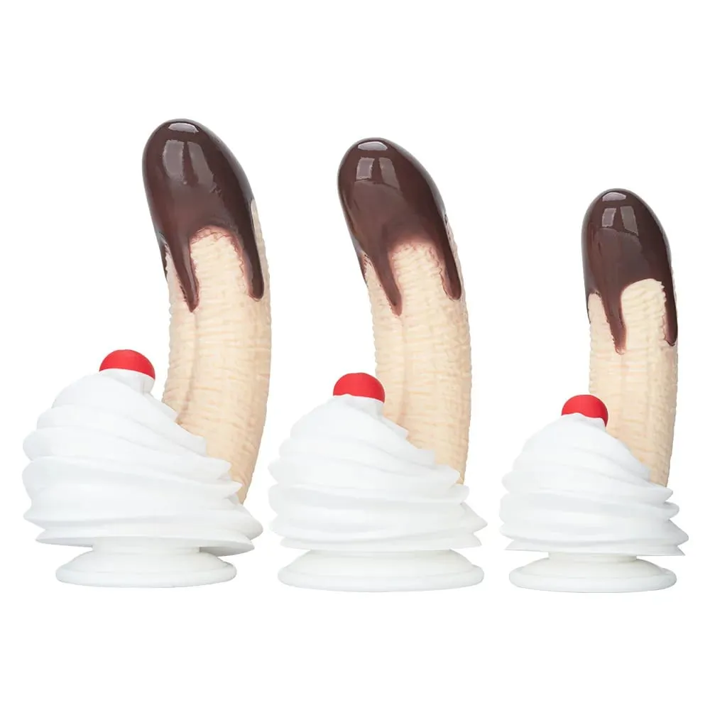 Banana Sundae Silicone Dildo with Strong Suction Cup Cream and Cherry Design Three Sizes Food Grade Silicone Sex Toy for Unisex — image 1
