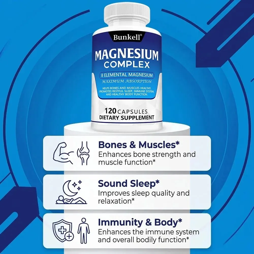 Magnesium Complex Supplement 8 Elemental 1000mg - para sa Bones Muscle Recovery Energy Vegan Non-GMO 120 Capsules — image 5