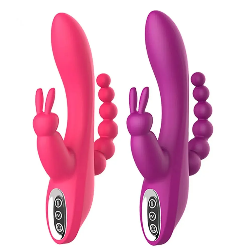 12 모드 G 스팟 토끼 진동기 Clitoral Stimulator 항문 트리플 커브 마사지 항문 구슬 여성 커플 딜도를위한 섹스 토이 — image 1