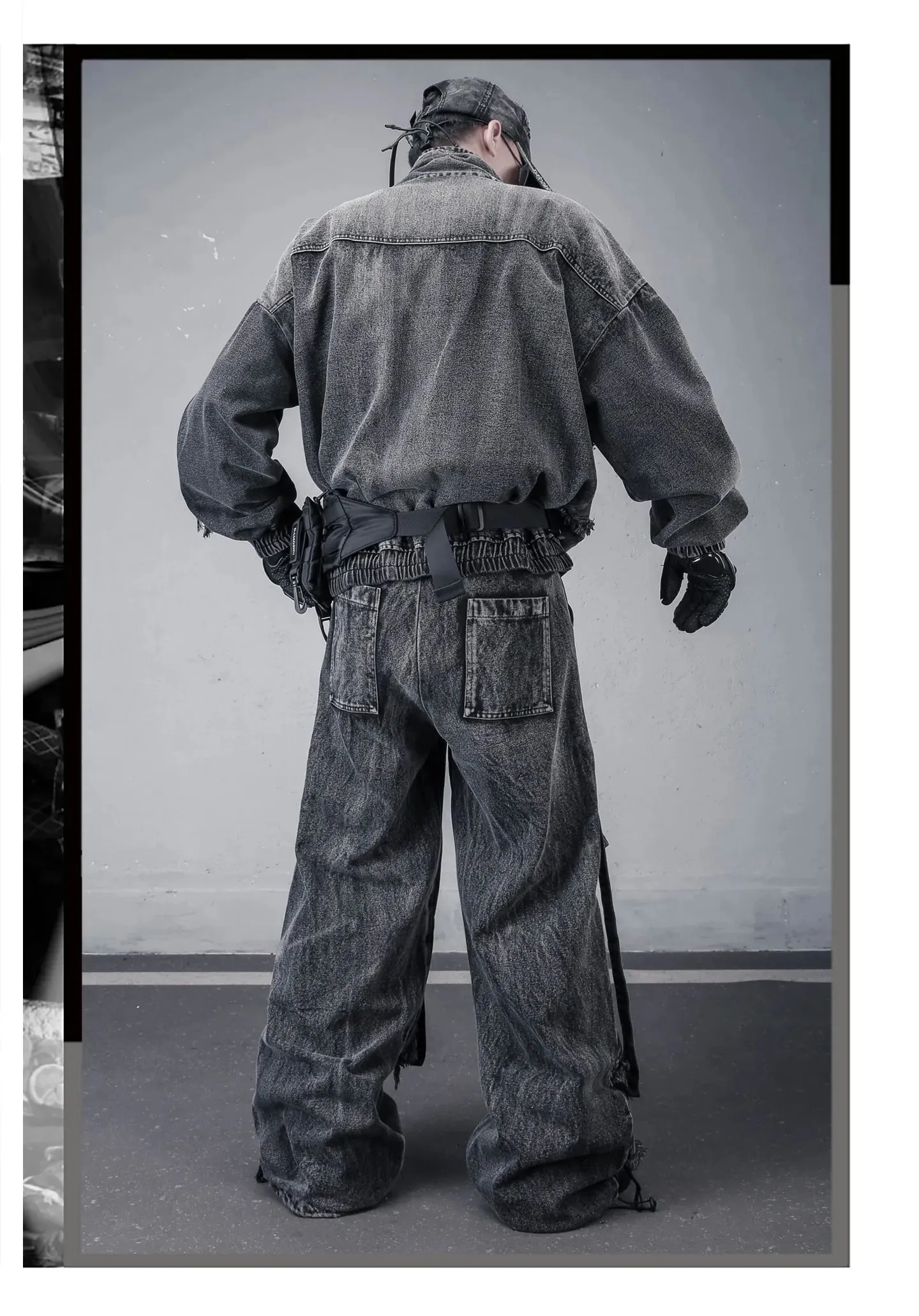 Deconstructed สายรัดล้าง Vintage Cargo กางเกงยีนส์ Man Woman Techwear Wasteland สไตล์ขากว้างยุทธวิธี Baggy กางเกง Street Wear — image 10