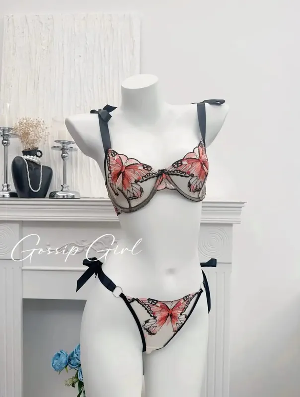 เจียมเนื้อเจียมตัวโรแมนติกลูกไม้ผีเสื้อเย็บปักถักร้อย Sheer ตาข่าย Camisole ชุดนอนผู้หญิงสวมใส่ทุกวัน Push Up ชุดชั้นในชุด 34-40 — image 11