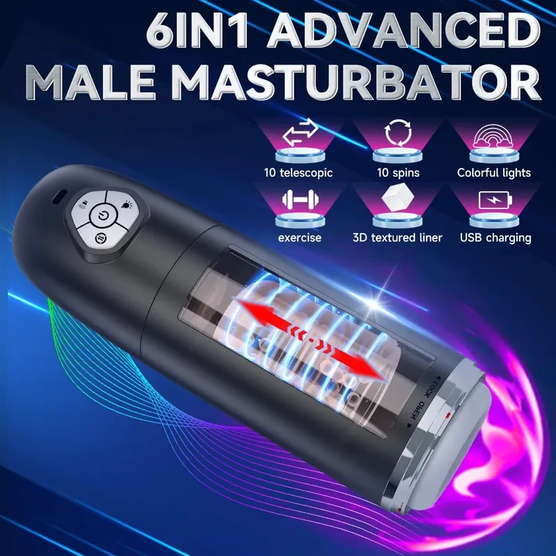 6 in1 AutomaticTelescopic Rotation Masturbator Cup App ควบคุมพ็อกเก็ตหีอวัยวะเพศชายอมควยเครื่องของเล่นสำหรับผู้ใหญ่ผู้ชาย — image 2