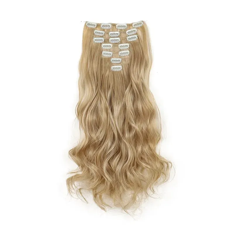 Coiffure longue droite 16 Clips 7 pièces/ensemble Extensions de cheveux postiches synthétiques blondes noires naturelles résistantes à la chaleur pour les femmes Kp — image 26