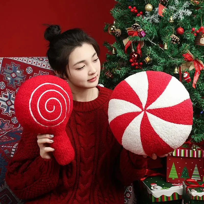 Klassische Weihnachtsserie, Dekokissen, Süßigkeiten, Lutscher, Schneeflocke, Weihnachten, Zepter, Kugeln, Puppe, weiches Sofakissen, Festival-Heimdekoration — image 6