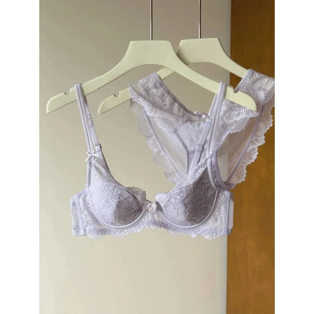 Lila französischer Spitzen-BH mit Stickerei, weicher Bügel, Minimizer, große Brust, Lift, Anti-Durchhängen, Unterstützung, tägliche Dessous, 32–38 BH-Set — image 4