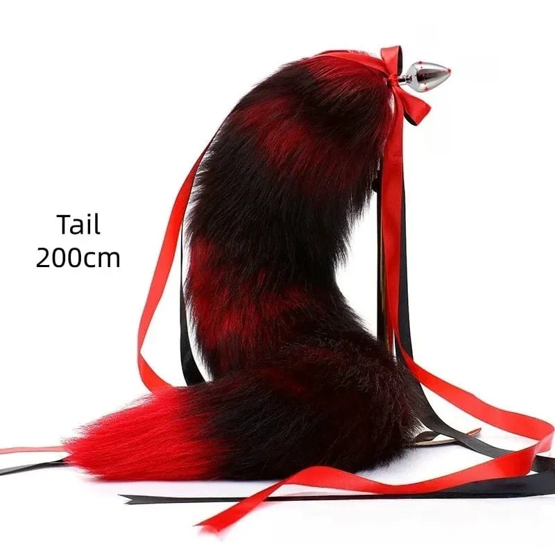 200 cm měkký anální kolík z pravé kožešiny Fox ocas s děleným designem kovový anální kolík pro ženy Cosplay Kostýmy Flirt Smyslové sexuální hračky — image 14