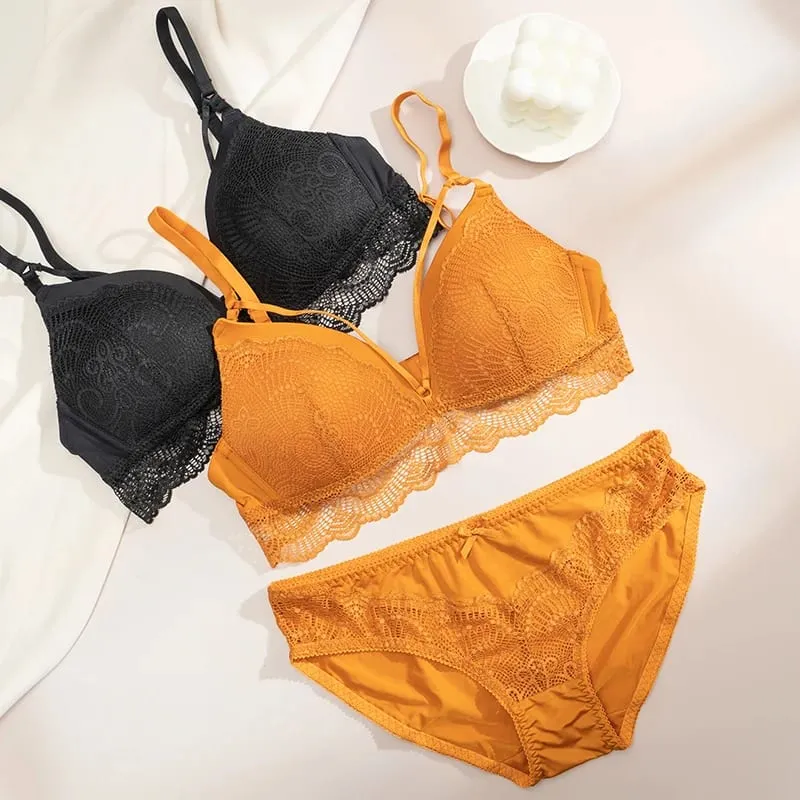 Slip reggiseno in pizzo senza fili da donna Set spalline sottili regolabili Abito intimo quotidiano traspirante e morbido 3 colori disponibili — image 3