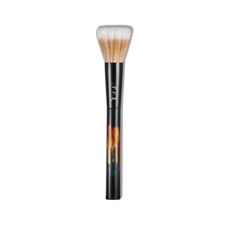 DS14 Professioneller, handgefertigter Make-up-Pinsel, mittelgroß, flacher Rougepinsel, weiches Ziegenhaar, Rohlack-Griff, Make-up-Pinsel