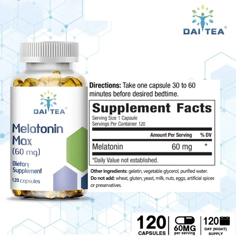 Suplemento dietético de cápsulas de melatonina - Aliviar a insônia Ajuda a melhorar a qualidade do sono Reduzir o tempo de vigília Ajuda a dormir profundamente