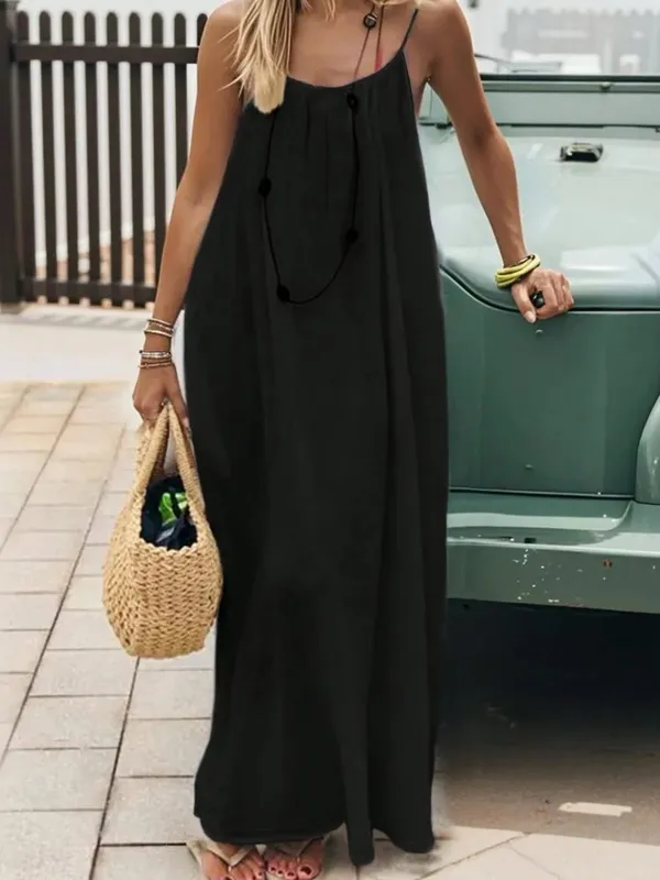 2026 Summer Casual Spaghetti Strap Long Dress Women Comfortable Sleepwear Loose Homewear Vacation Sleeveless Backless Dresses — image 6