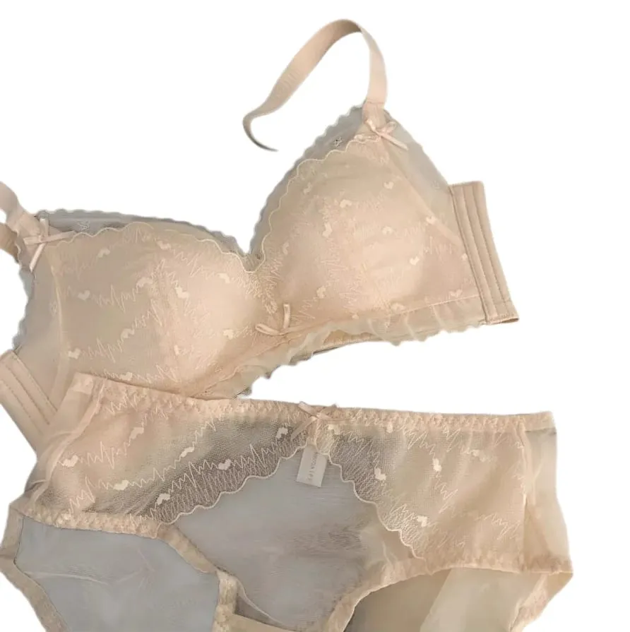 Set reggiseno sottile senza cuciture a forma di cuore in pizzo con piccolo petto raccolto sulla parte superiore e supporto anticedimento senza set reggiseno con anello in acciaio — image 5