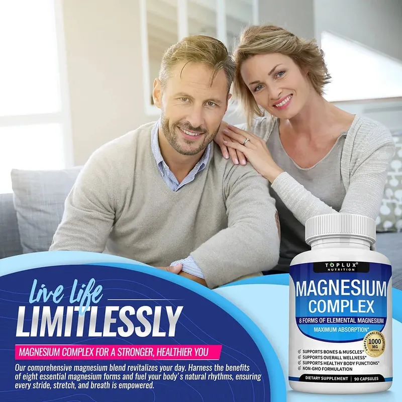 Integratore Magnesium Complex 1000MG - Citrato e malato di glicinato di magnesio - Supporto per il sonno, sollievo dallo stress, muscoli e rilassamento — image 6