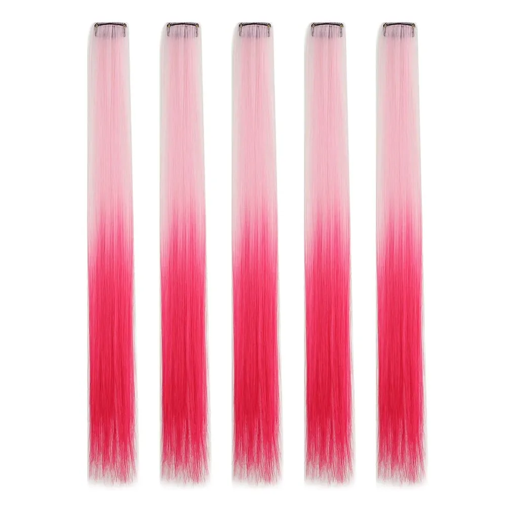 5 stks/set Clip in Hair Extensions Synthetische Haarstukjes Gekleurde Party Hoogtepunten voor Meisjes 18 inch Multi-kleuren Steil Haar — image 10