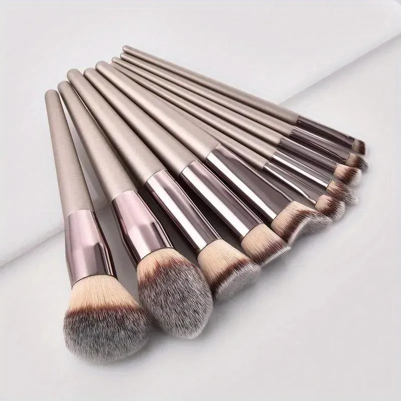 10 ชิ้นทองแชมเปญแปรงแต่งหน้าชุด Foundation Loose Powder Blush คอนซีลเลอร์อายแชโดว์ Professional Set — image 4