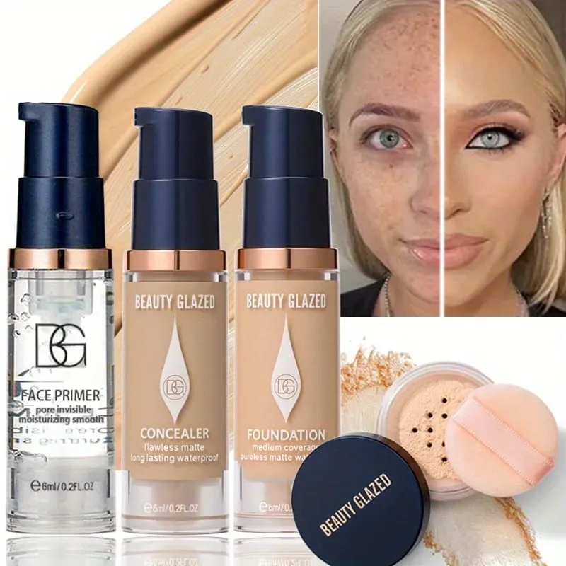 4 pz/set Kit Magico per il Trucco del Viso Primer idratante naturale Fondotinta correttore impermeabile a lunga durata Set per il trucco del viso da viaggio — image 2