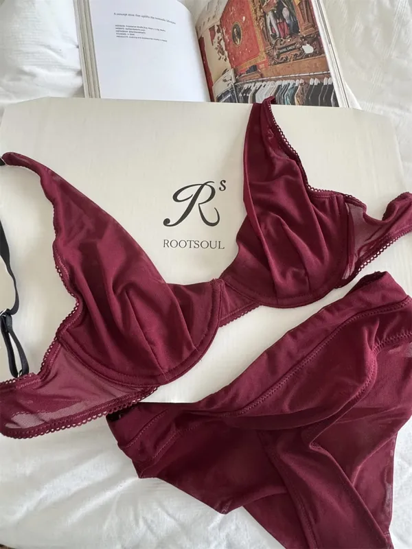 Bra French mesh comfortable lingerie with underpants suit small fresh underwear up support large breasts show small bra set — image 3