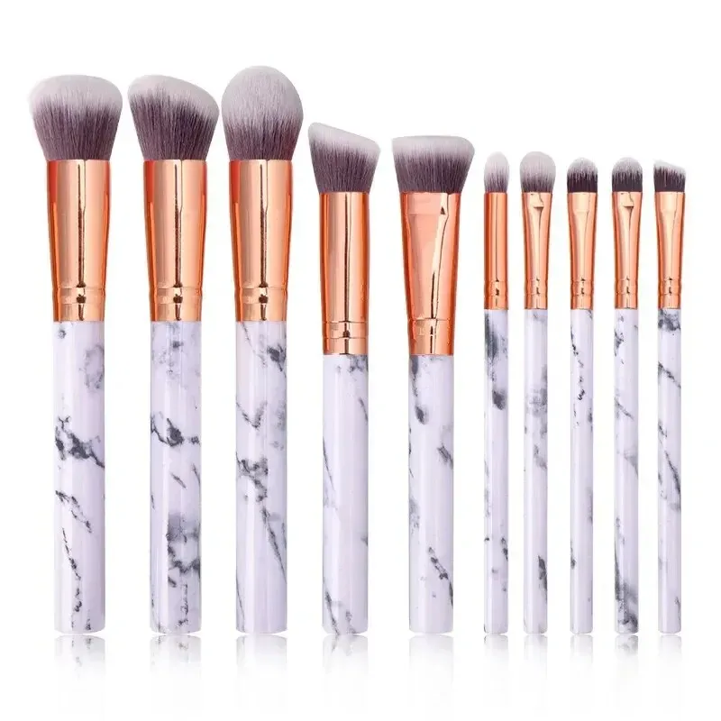 10 ชิ้น Marble แปรงแต่งหน้าพรีเมี่ยมสังเคราะห์ Kabuki Foundation Blending Face Powder Blush คอนซีลเลอร์อายแชโดว์แปรง
