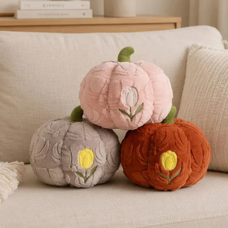 Cute Pumpkin Throw Pillow With Tulip Embroidery Soft Plush Pumpkin Shaped Cushion Pillow For Sofa Living Room Hallowmas Gifts — image 8
