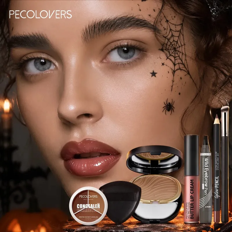 7 STK Ansigtsmakeup Sæt Langtidsholdbar Concealer Contour Powder Lip Cream Vandtæt øjenbrynspen med makeup børste — image 6