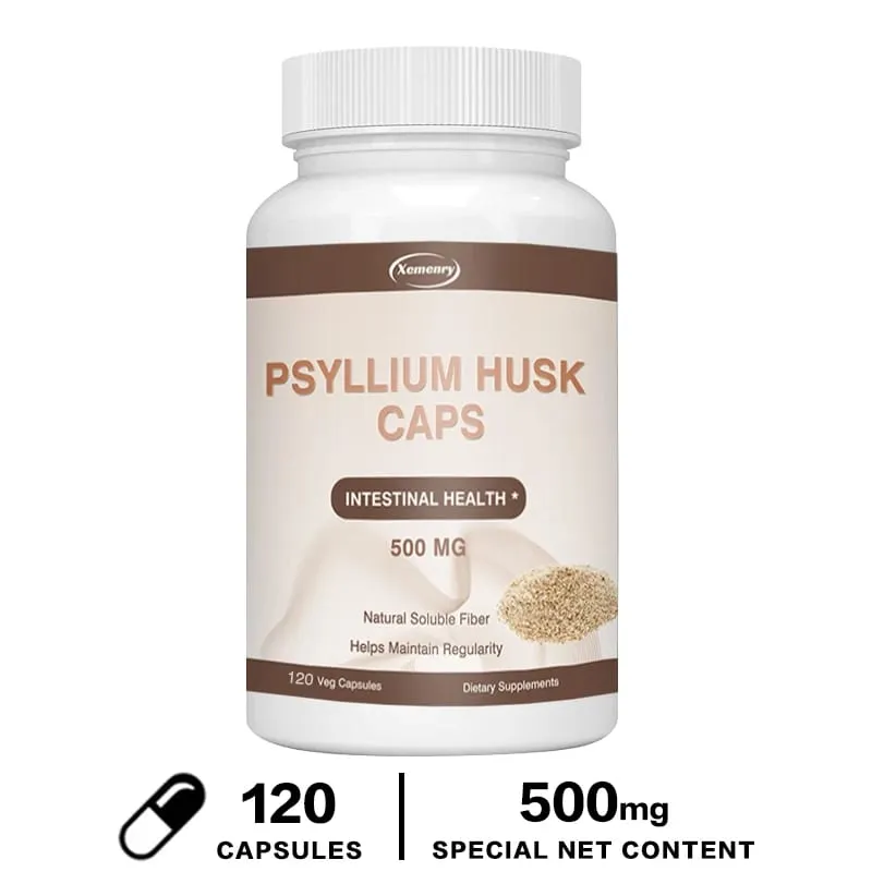 Psyllium Husk Capsules | Premium Soluble Fiber Supplement | Psyllium Powder Stool Softener and Relief for Adult Constipation