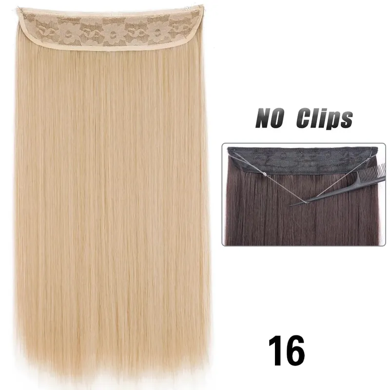 No Clips Hair Extensions Invisible Wire Lang Lige Syntetisk Falsk Hair Piece 80cm Sort Brun Blond Frisure — image 19