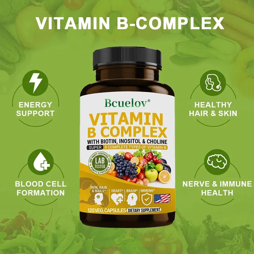 Vitamin B Complex - B1 B2 B3 B5 B6 B7 B9 B12 Biotin Choline Niacin - Brain Skin Hair Nervous System Immunity Metabolism — image 6