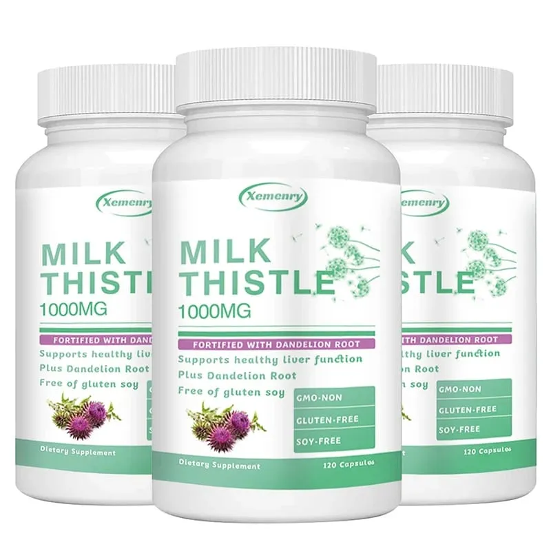Milk Thistle Capsules 1000mg - พร้อมราก Dandelion - ดีท็อกซ์ตับและทำความสะอาดส่งเสริมผิวและอาหารเสริมสุขภาพทางเดินอาหาร — image 1