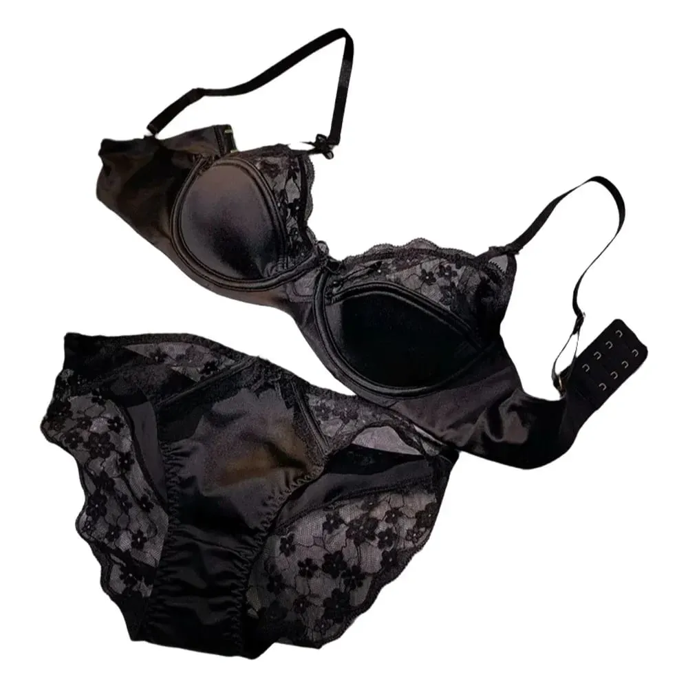 Ensemble de soutien-gorge Sexy en dentelle florale, Section fine, respirant, petits seins rassemblés, seins latéraux brillants, couleur unie, ensemble de sous-vêtements — image 1