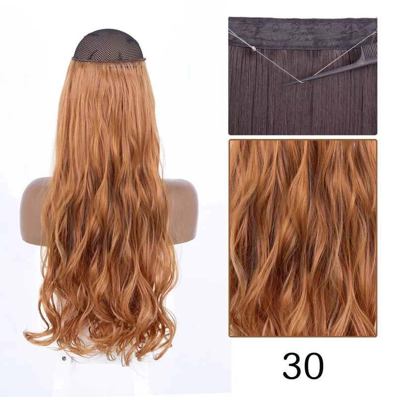 Estensioni dei capelli sintetiche senza clip regolabili con linea di pesce, parrucchino naturale biondo marrone ondulato lungo resistente al calore per le donne — image 22