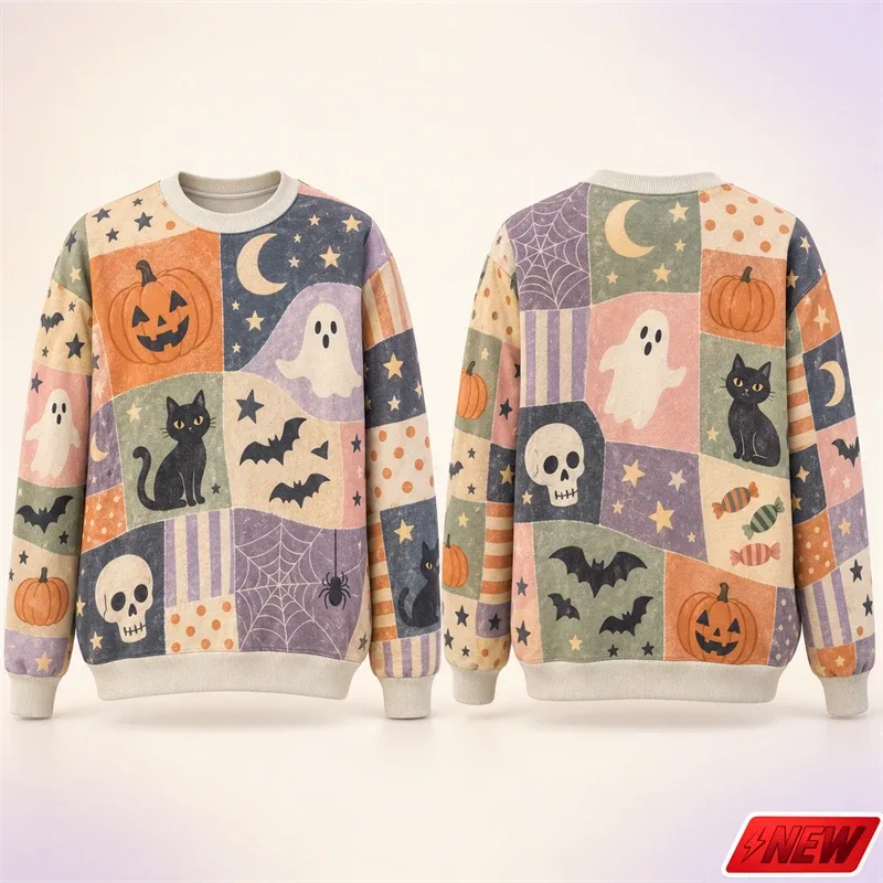 Sweat-shirt à manches longues pour hommes, motif d'épissure d'halloween, impression 3D, chat citrouille, sweat à capuche, séchage rapide, Costume de vacances, haut unisexe
