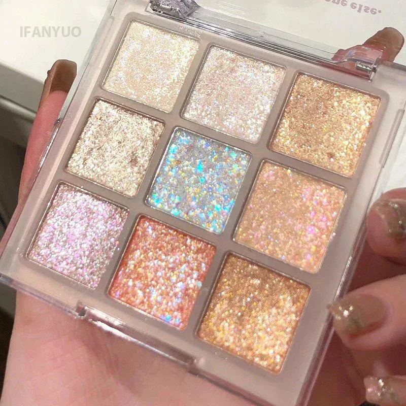 Palette di ombretti glitter 9 colori Palette di ombretti perlati color terra Ombretto luccicante Evidenzia paillettes scintillanti Trucco occhi argentati dorati — image 4