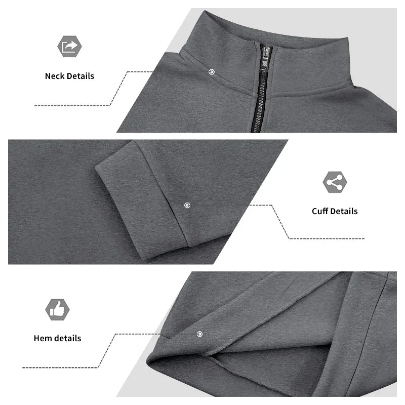 2026 New Fleece Lined Half Zip Sweatshirt for Men, Autumn Winter Solid Color Plus Size Casual Pullover Hoodie Daily Leisure Wear — image 35