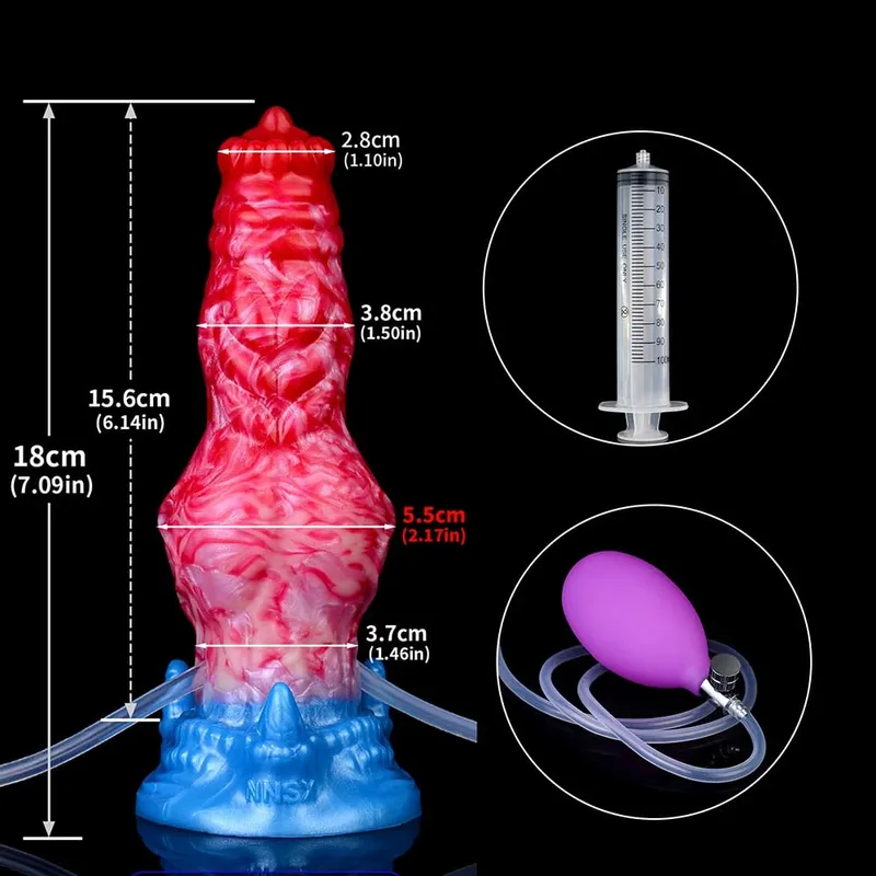 Eiaculazione Plug anale Cane/Lupo Pene gonfiabile con nodo grosso con funzione di squirto Giocattolo del sesso con ventosa forte per donne e uomini