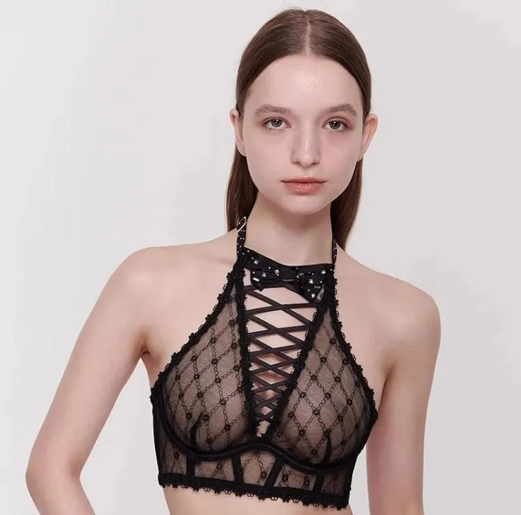 Reggiseno Minimizer Coppe Grandi DD+ | Set di biancheria intima da donna con fiocco a cuore e motivo a rombi, top snellente e sottile — image 9
