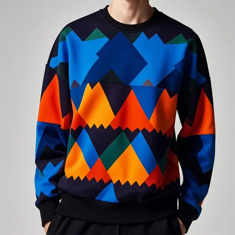 Felpa pullover moda autunnale per uomo 3d geometria colorata stampa grafica girocollo felpe con cappuccio pullover abiti casual maschili — image 4