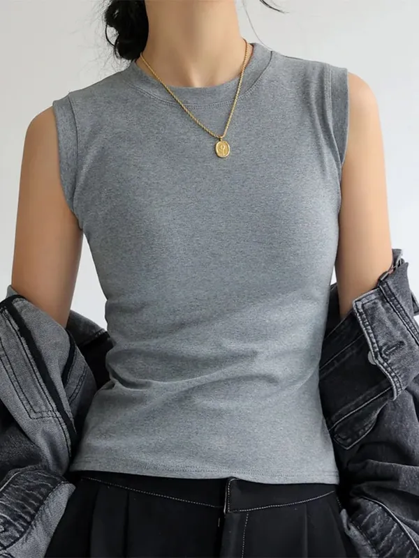 Kamisol Vest untuk Wanita Kapas Leher Bulat Berwarna-warni Asas Berbaju Dalam Tanpa Lengan Atasan Tee dengan Liputan untuk Belahan Sisi — image 12