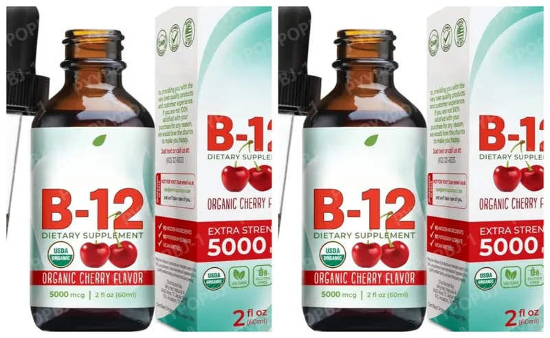 Methylcobalamin B12 Menjatuhkan 5000mcg Vitamin B12 Cecair Tambahan Sublingual Perisa Ceri Vegan Pemakanan Harian Tanpa Gula 60ml — image 7