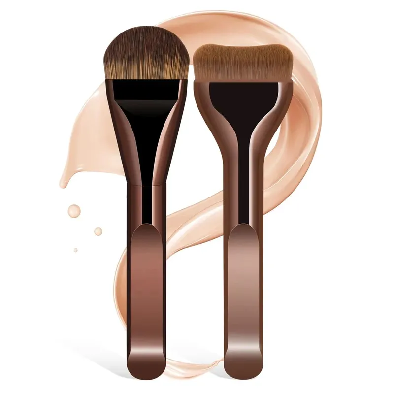 2 stk Foundation Makeup Børster Sæt Ultra tynd top maskebørste til flydende creme Kosmetik blanding skønhedsværktøj Premium gave