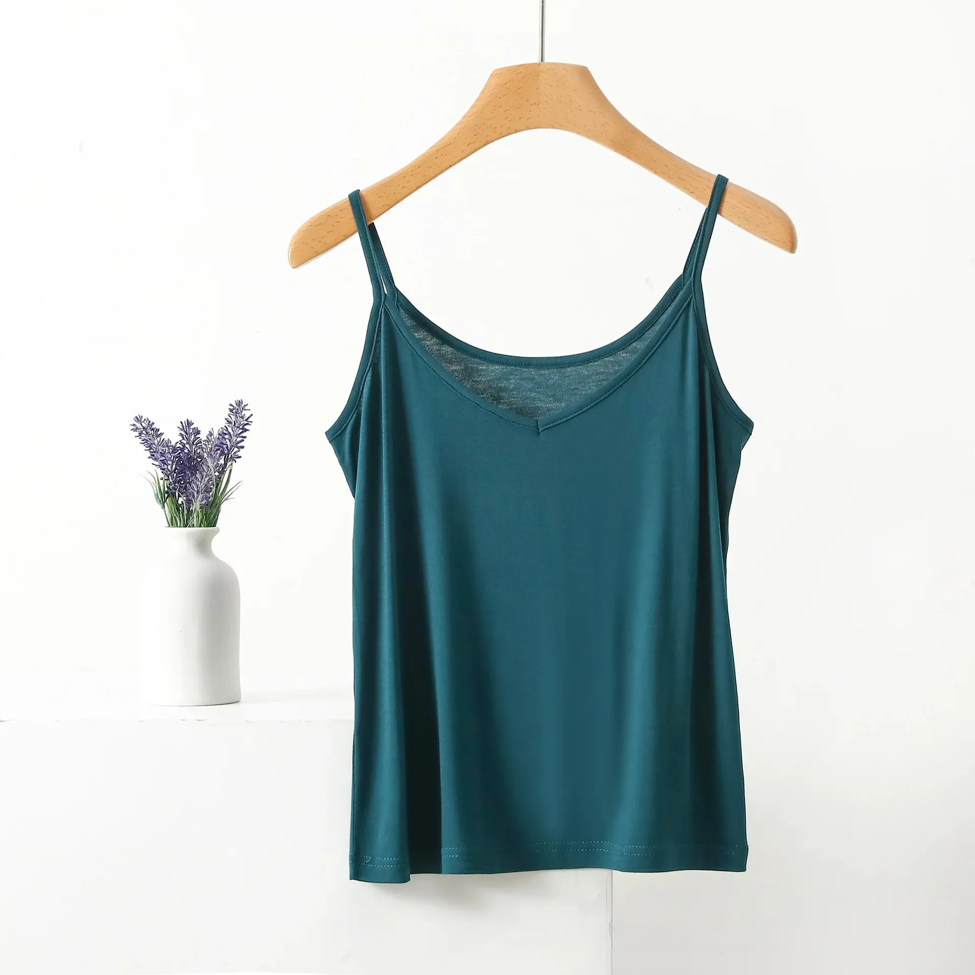 Spaghettiträger-Top für Damen, Neckholder, V-Ausschnitt, Basic-Cami, ärmellose Tanktops, Damen-Sommer-Unterhemd, einfarbig — image 16