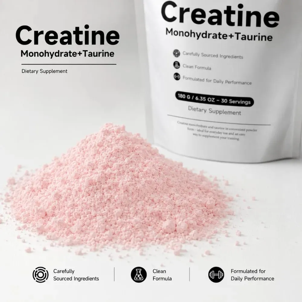 Creatine Monohydrate Taurine Powder 180g 30 Servings Muscle Strength Endurance Performance Workout Fitness Training Supplement — image 4