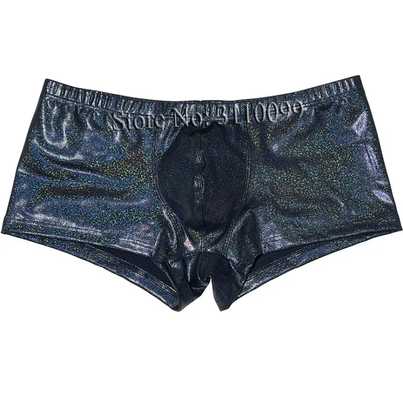 Men's Faux Leather Boxershorts Micro Trunks Underwear Stretchy Comfy Guys Short Pants Enhancing Pouch Breathable Shiny Silky