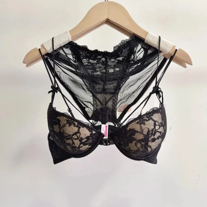 Minimal โรแมนติก Coquette ลูกไม้ด้านหน้า Clasp Bra ชุด Wirefree Ultra บางสายรัดความงามกลับหน้าอกขนาดเล็กสร้าง Curvy Lookr MOYISU — image 3