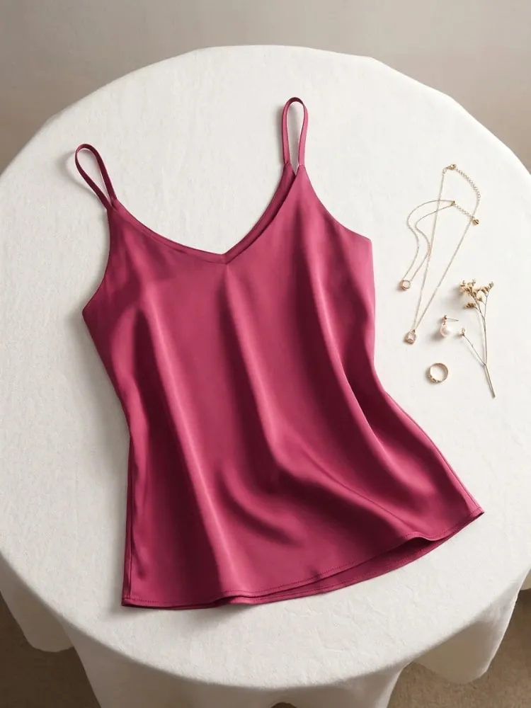 2026 Summer Spaghetti Strap Dame Tank Top Halter V-hals Basic White Cami Ærmeløse satin silkeoverdele Dame Camisole — image 11