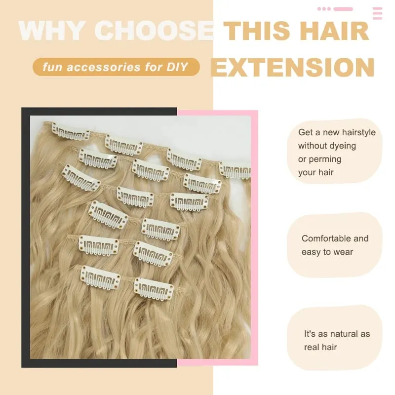 24 Inches 16 Clip Black Natural Daily Long Curly Hair Extensions Seven-Piece Set For Women