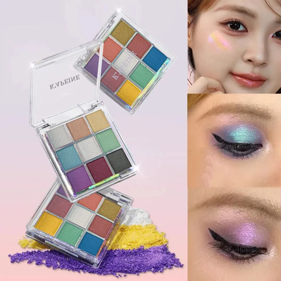 Tavolozza di ombretti Chameleon glitter a 9 colori Tavolozza di ombretti in polvere pressata a lunga durata impermeabile Kit cosmetico per trucco occhi per donna di moda — image 5