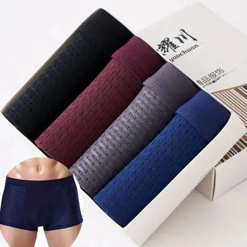 4 PCS/Lot Men's Panties Ice Silk Underpants Breathable Summer Man Shorts Boxers Underwear Homme Bamboo Hole Large Size 2XL-6XL — image 7
