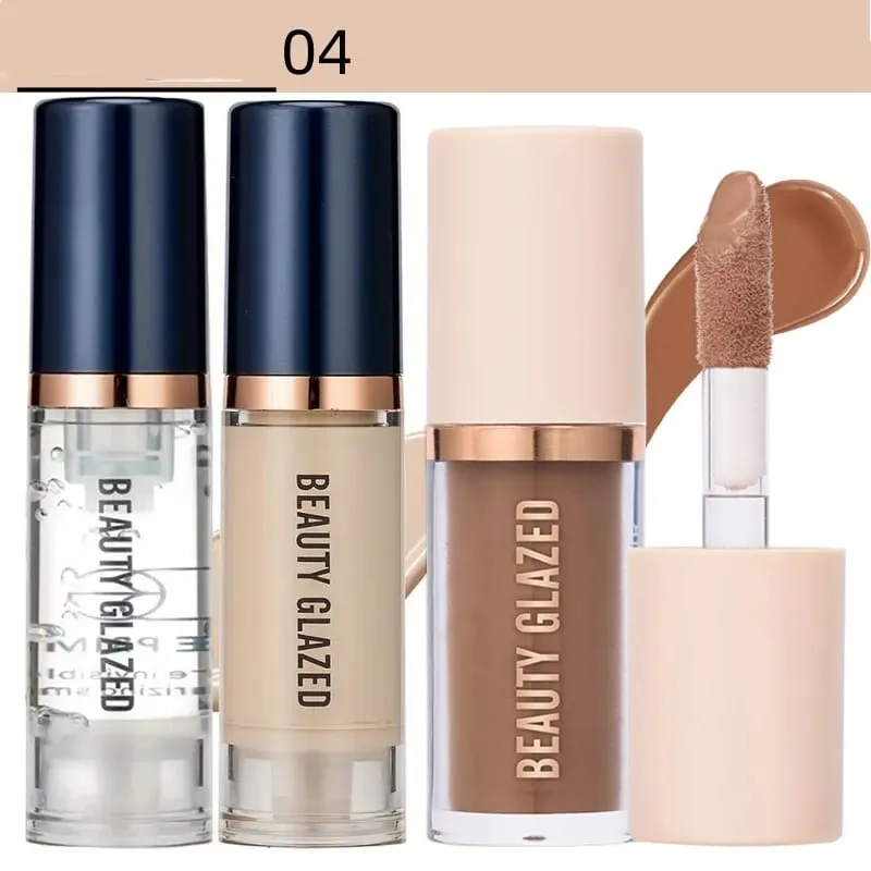 3 stk Ansigtsmakeup Sæt Flydende Foundation+Primer+ Liquid Contour Naturlig Vægtløs Langtidsholdbar Smudgeproof Bronzer