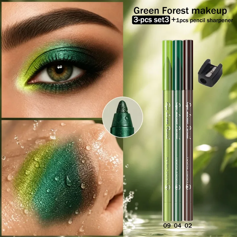 3 Buah Pensil Eyeliner Mutiara Biru Hijau Ungu Pensil Eyeshadow Multifungsi Riasan Eyeliner Pigmen Tinggi Tahan Air — image 9