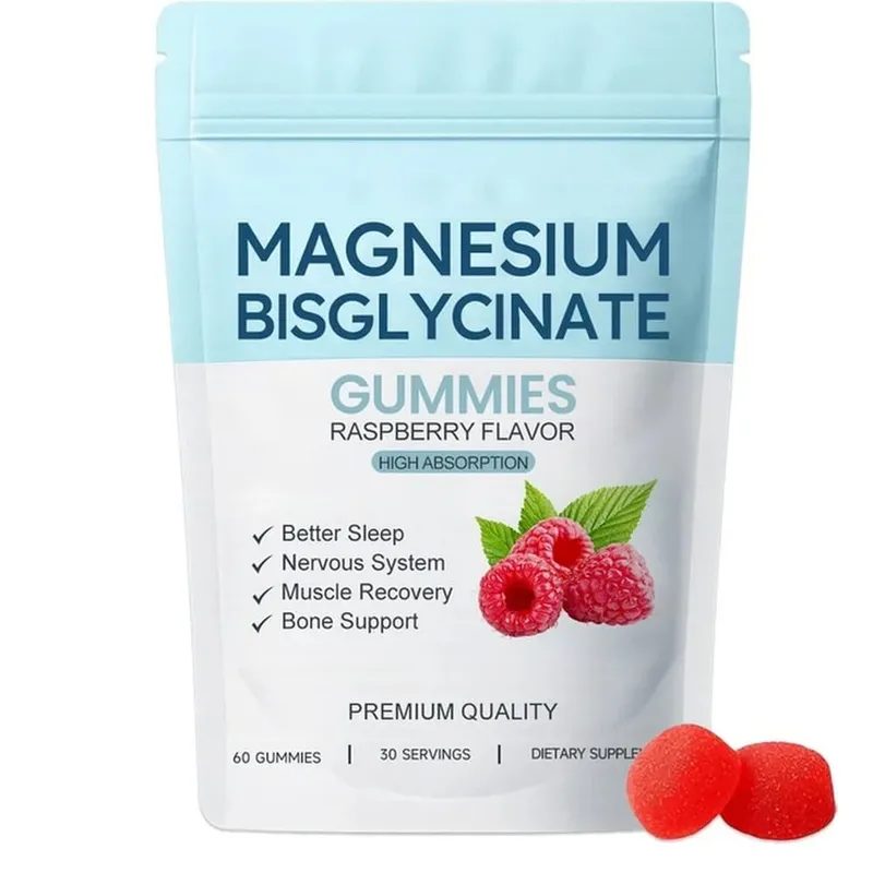 Magnesiumbisglycinatgummi Stöd daglig sömnkvalitet Hjälp upprätthålla nervsystemets hälsa Assist muskelåterställning 60 gummiklossar